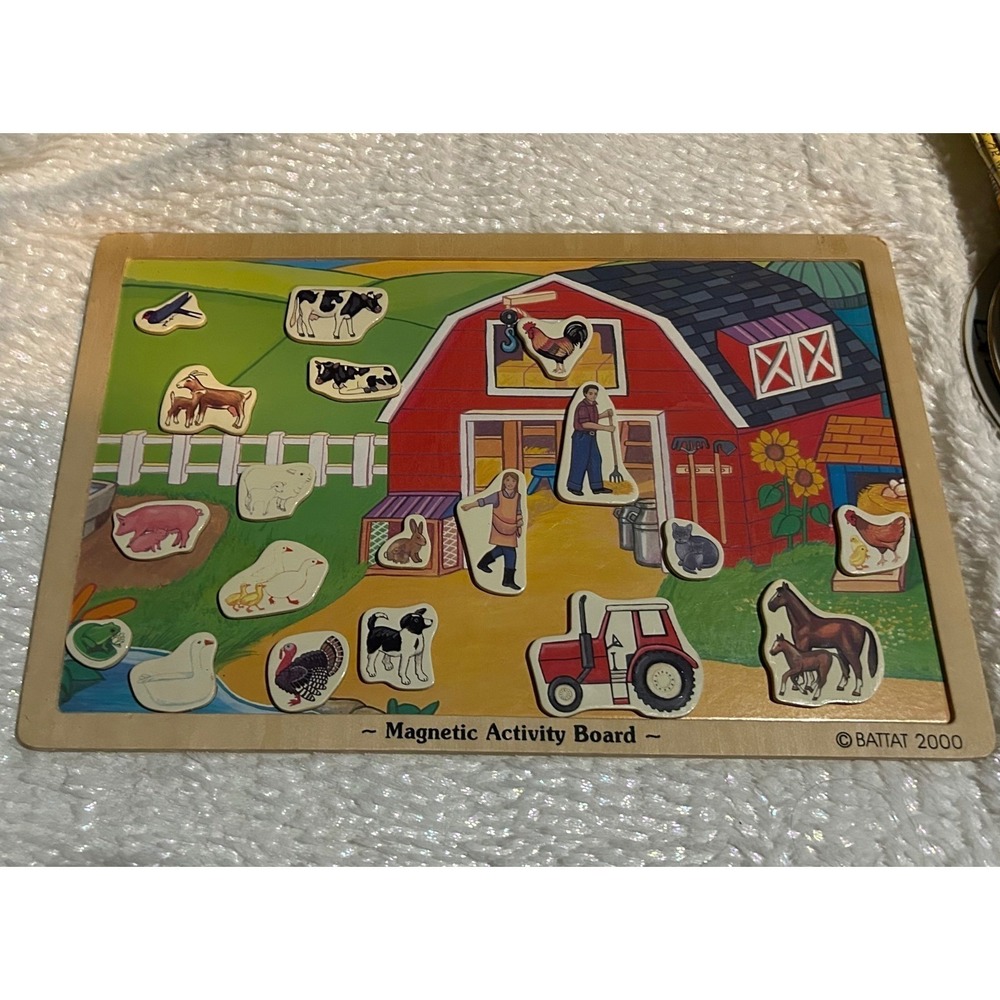Battat 2000 Magnetic Activity Board Farm Yard Wooden Toy with 20 Magnets Vintage